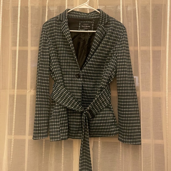 Haute Monde Jackets & Blazers - Dark green/blue geometric suit jacket with belt